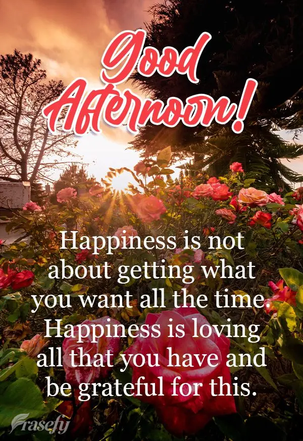 Happiness is not about getting what you want all the time. Happiness is loving all that you have and being grateful for it. Good Afternoon!