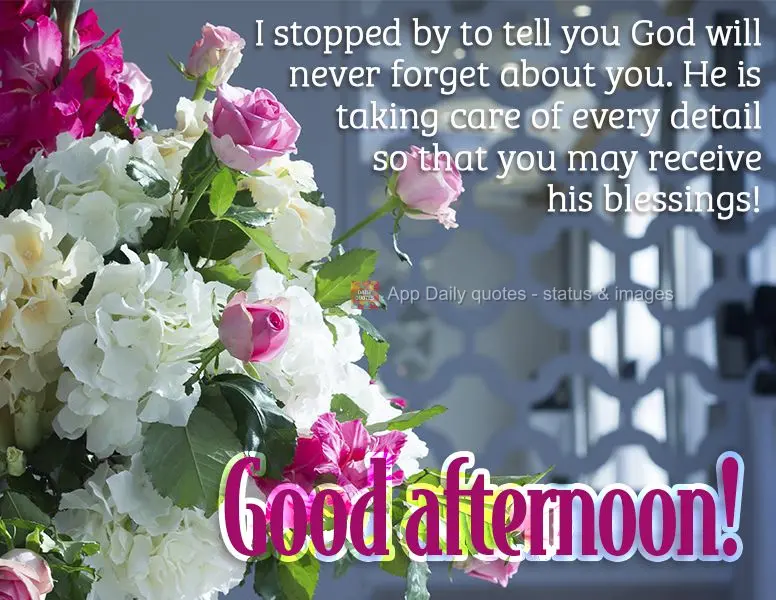 I stopped by to tell you that God will never forget about you. He is taking care of every detail so that you may receive his blessings! Good afternoon!...