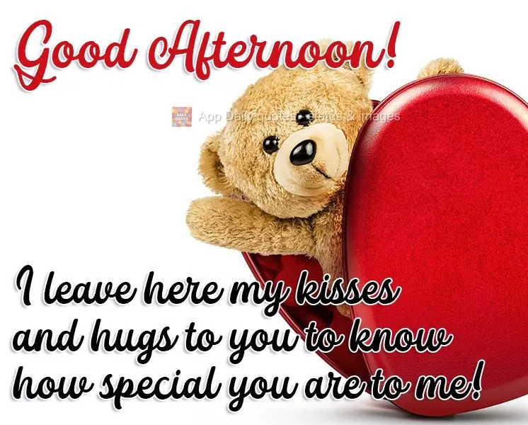 I'm sending you my kisses and hugs so you realize how special you are to me! Good Afternoon!