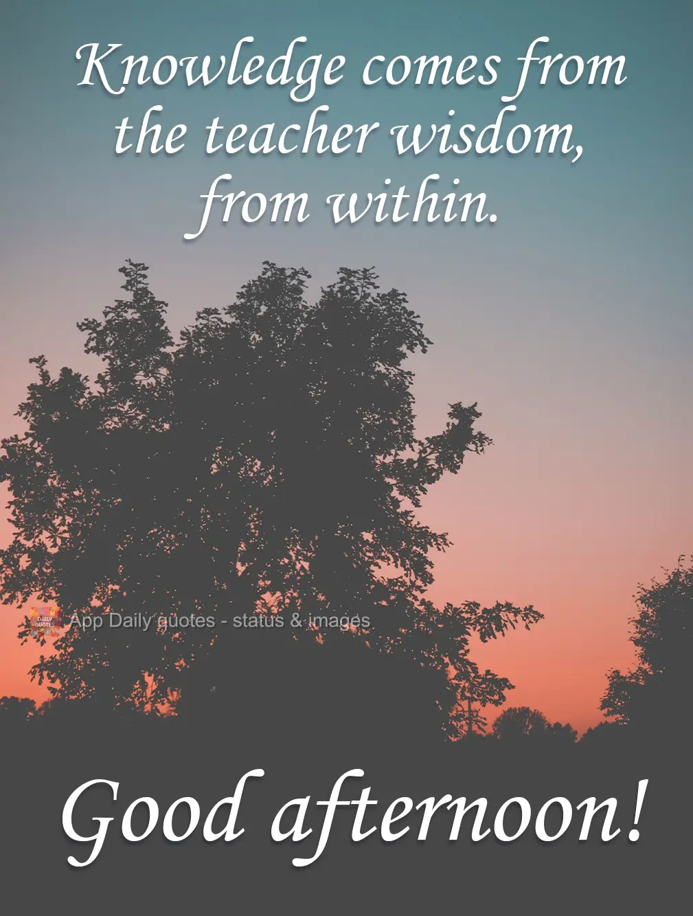 Knowledge comes from the teacher—wisdom, from within.  Good Afternoon!