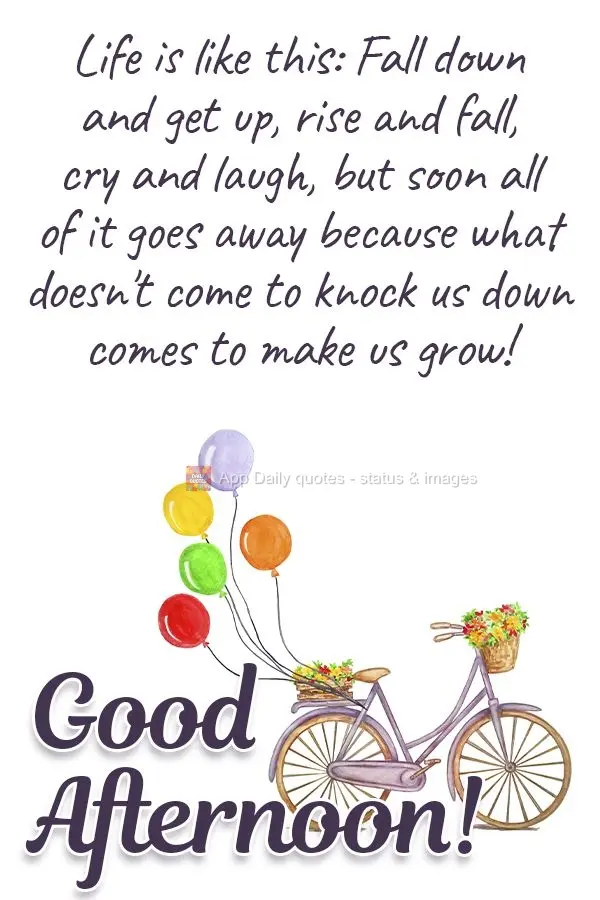 Life is like this: Fall down and get up, rise and fall, cry and laugh, but soon all of it goes away because what doesn't knock us down makes us grow stro...
