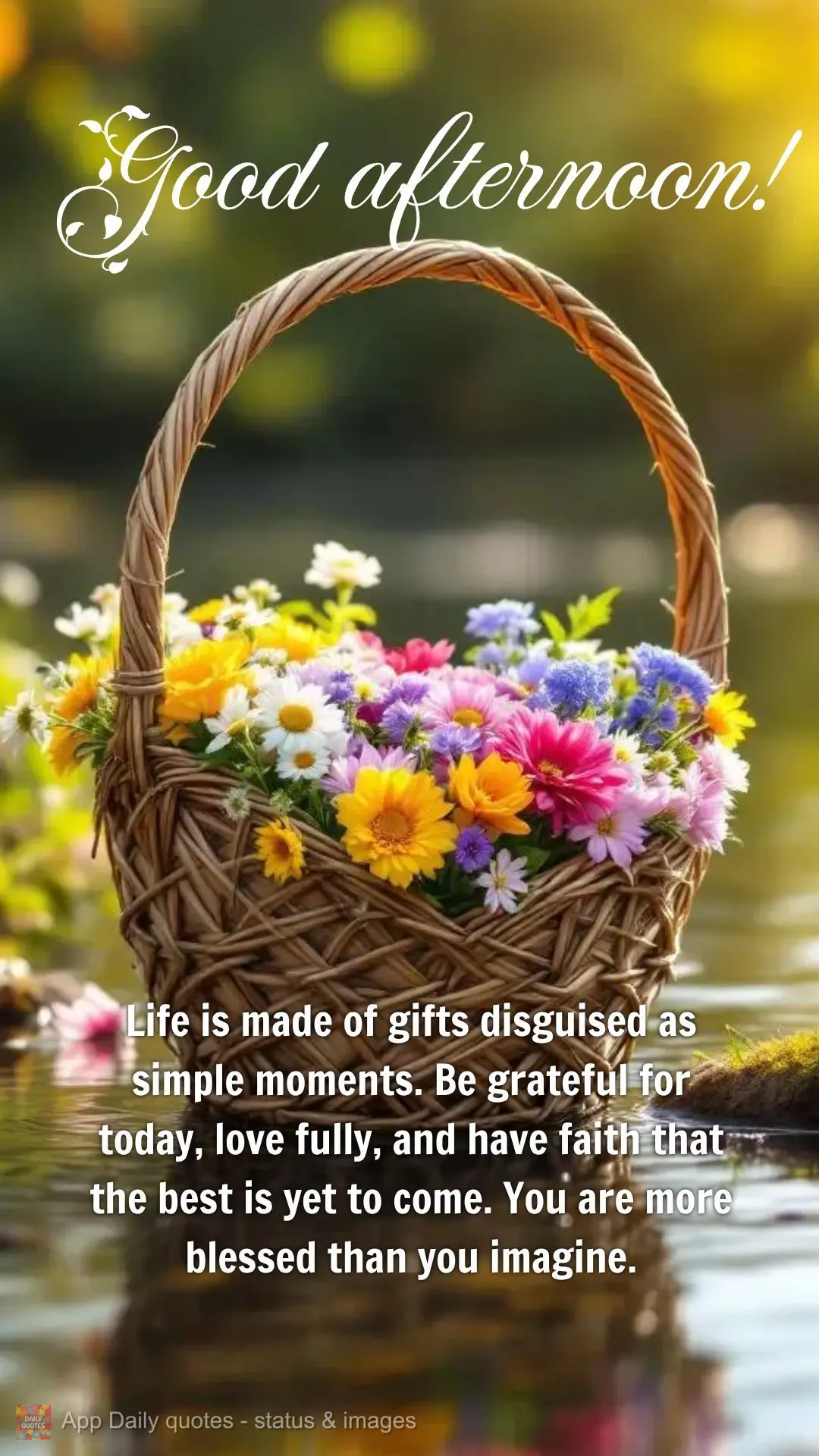 Life is made of gifts disguised as simple moments. Be grateful for today, love fully, and have faith that the best is yet to come. You are more blessed t...