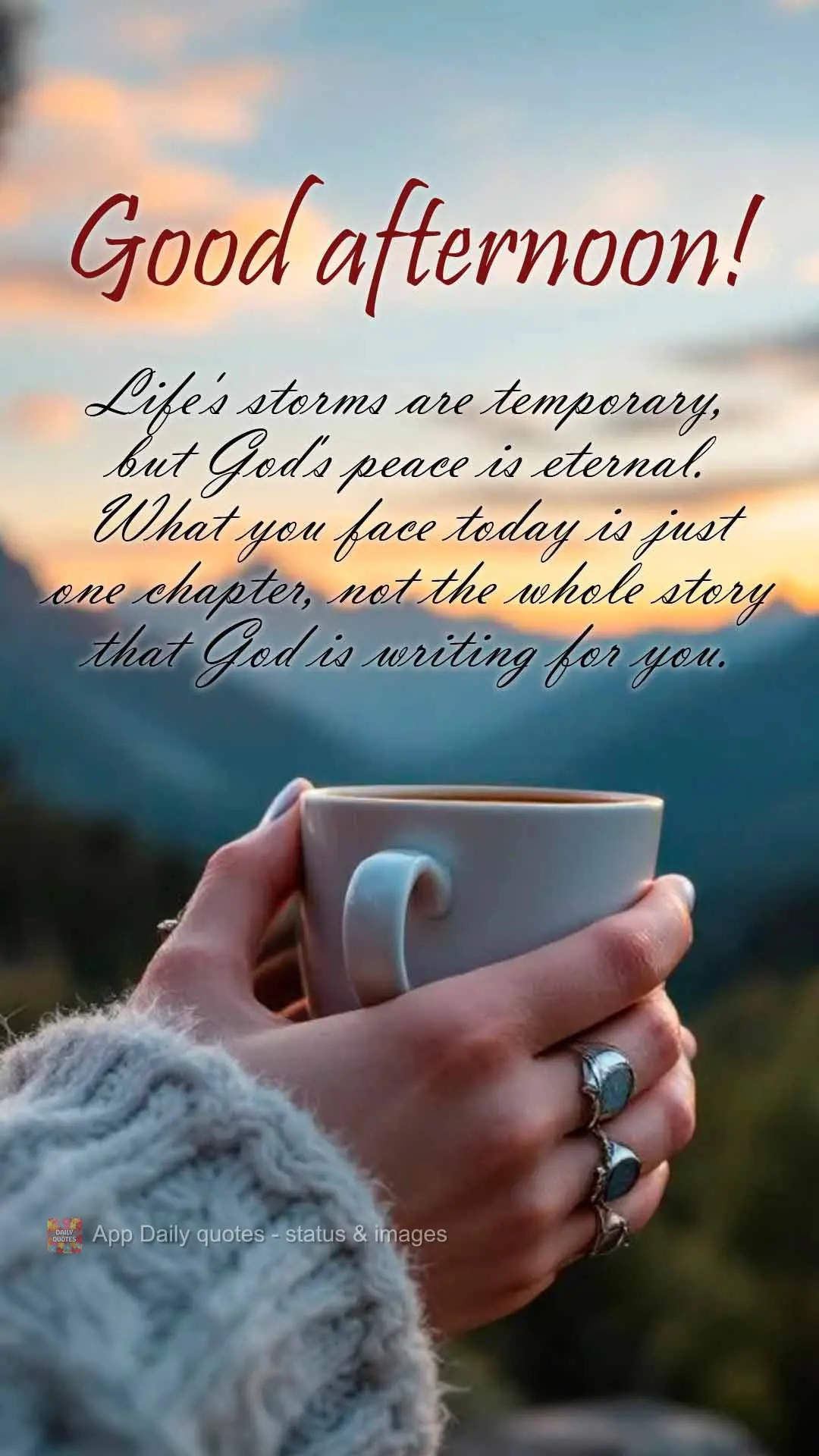 Life's storms are temporary, but God's peace is eternal. What you face today is just one chapter, not the whole story that God is writing for you. Good a...