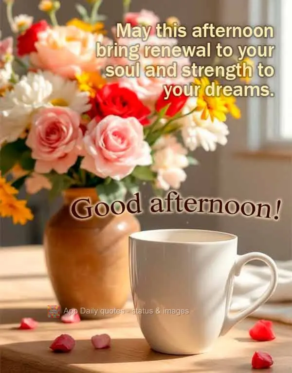 May this afternoon bring renewal to your soul and strength to your dreams. Good afternoon!