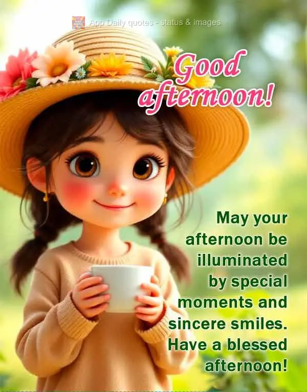 May your afternoon be illuminated by special moments and sincere smiles. Have a blessed afternoon! Good afternoon!