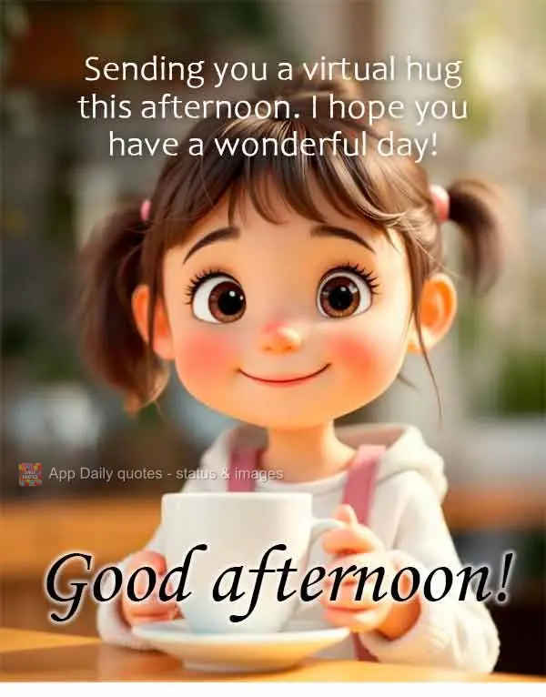 Sending you a virtual hug this afternoon. I hope you have a wonderful day! Good afternoon!