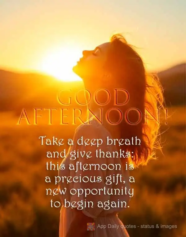 Take a deep breath and give thanks: this afternoon is a precious gift, a new opportunity to begin again. Good afternoon! 