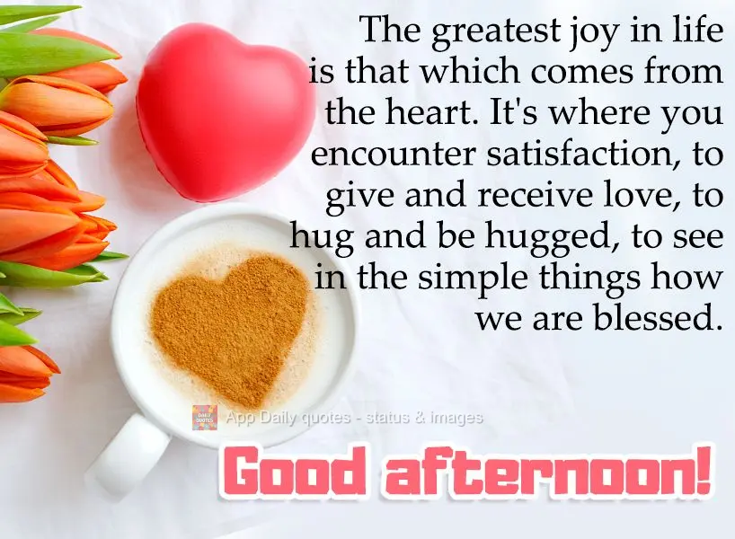 The greatest joy in life is that which comes from the heart. It's where you encounter satisfaction, to give and receive love, to hug and be hugged, to se...