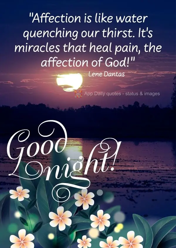 "Affection is like water quenching our thirst. It's miracles that heal pain- the affection of God!" Good Night! Lene Dantas