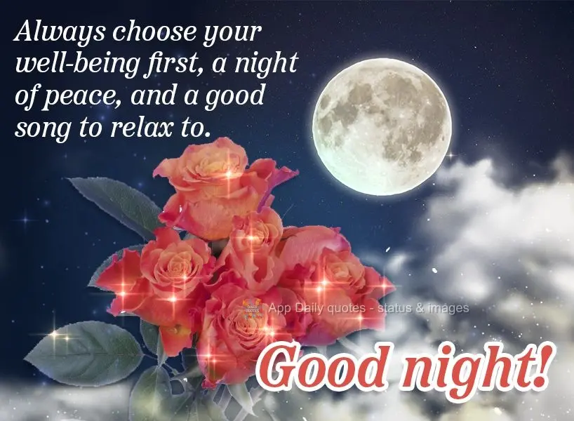 Always choose your well-being first, a night of peace, and a good song to relax to. Good night!