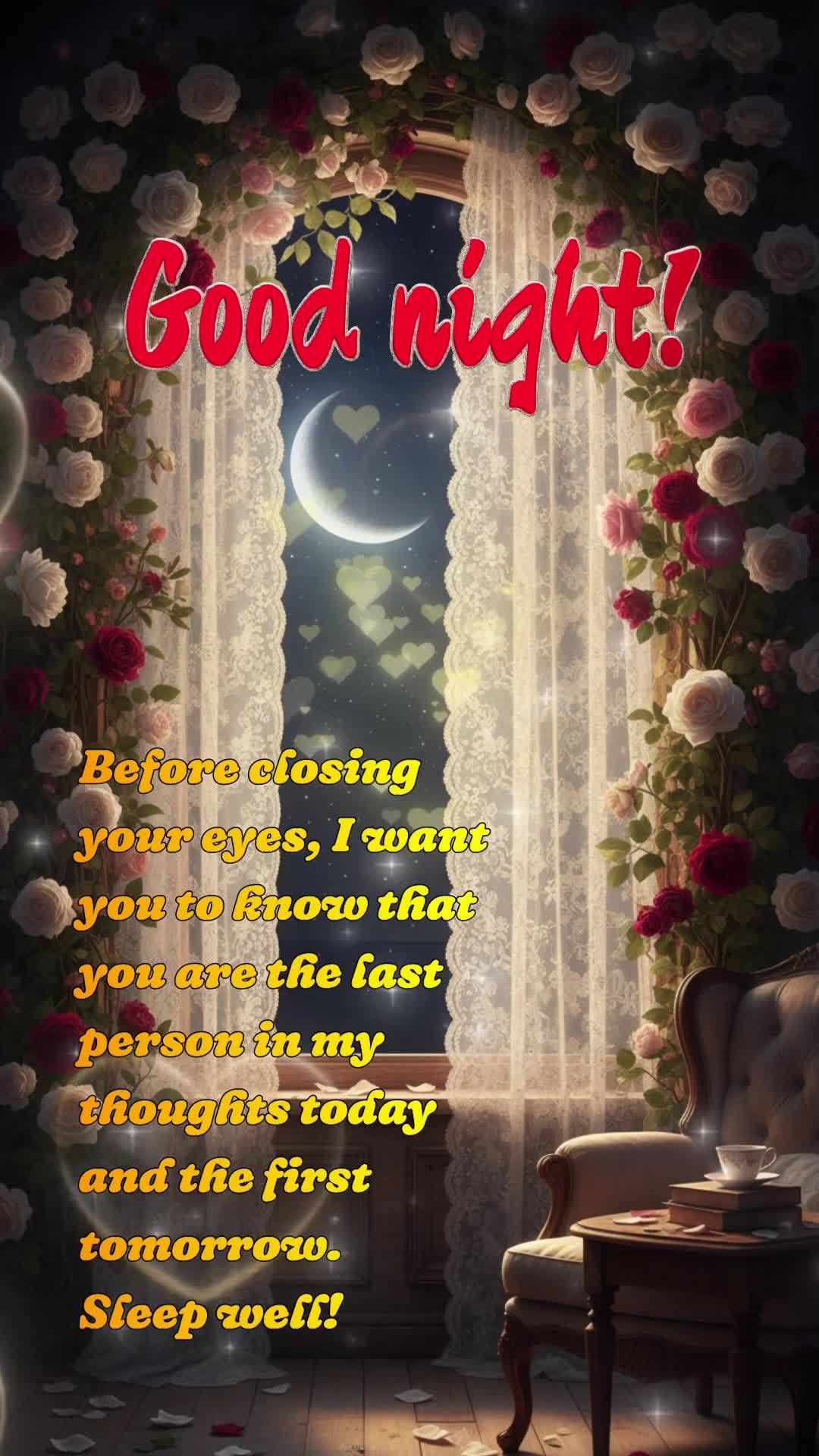 Before closing your eyes, I want you to know that you are the last person in my thoughts today and the first tomorrow. Sleep well! Good night!