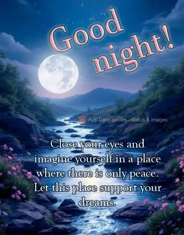 Close your eyes and imagine yourself in a place where there is only peace. Let this place support your dreams. Good night!