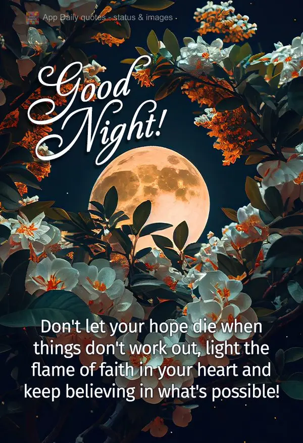 Don't let your hopes die when things don't work out, light the flame of faith in your heart and keep believing in possibilities! Good night!