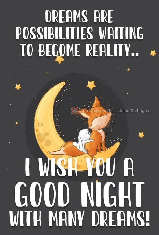 Dreams are possibilities waiting to become reality. I wish you a good night with many dreams!