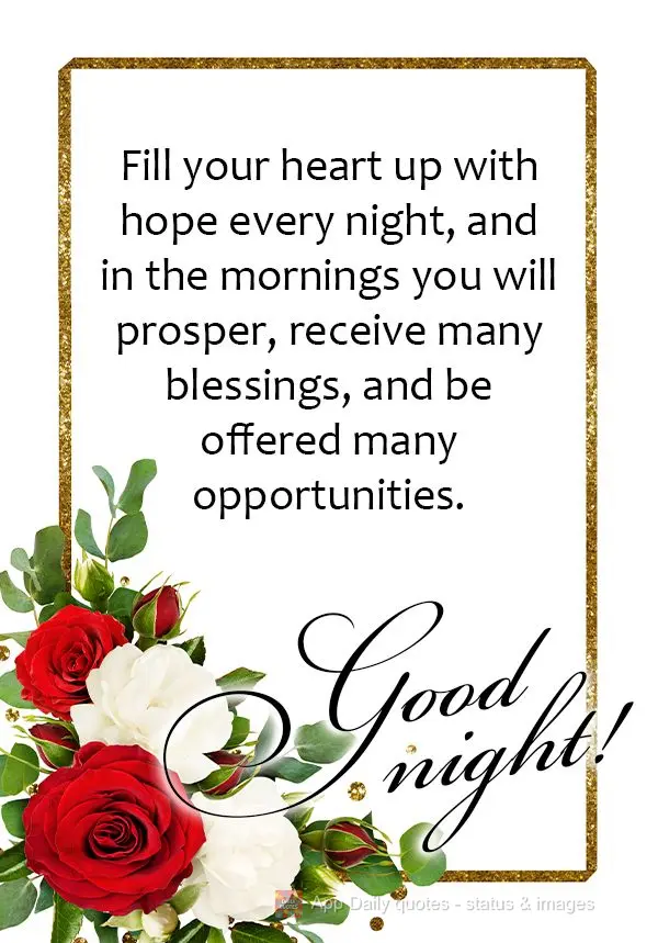 Fill your heart up with hope every night, and in the mornings you will prosper, receive many blessings, and be offered many opportunities. Good night!