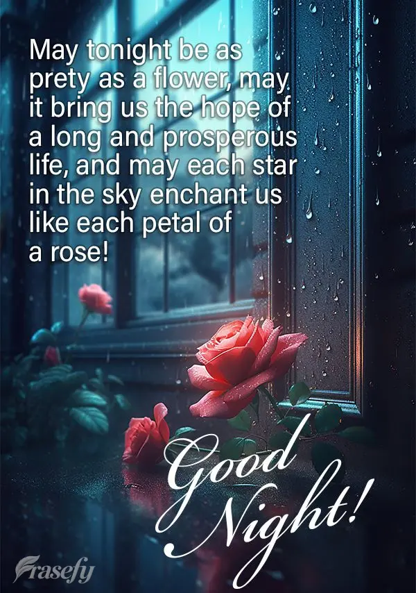 Good night! May tonight be as pretty as a flower, may it bring us the hope of a long and prosperous life, and may each star in the sky enchant us like ea...