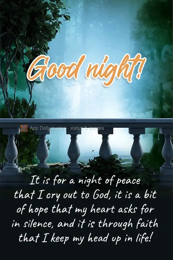 I cry out to God for a night of peace. My heart asks in silence for a bit of hope. And it is with faith that I keep my head up in life!  Good night! 