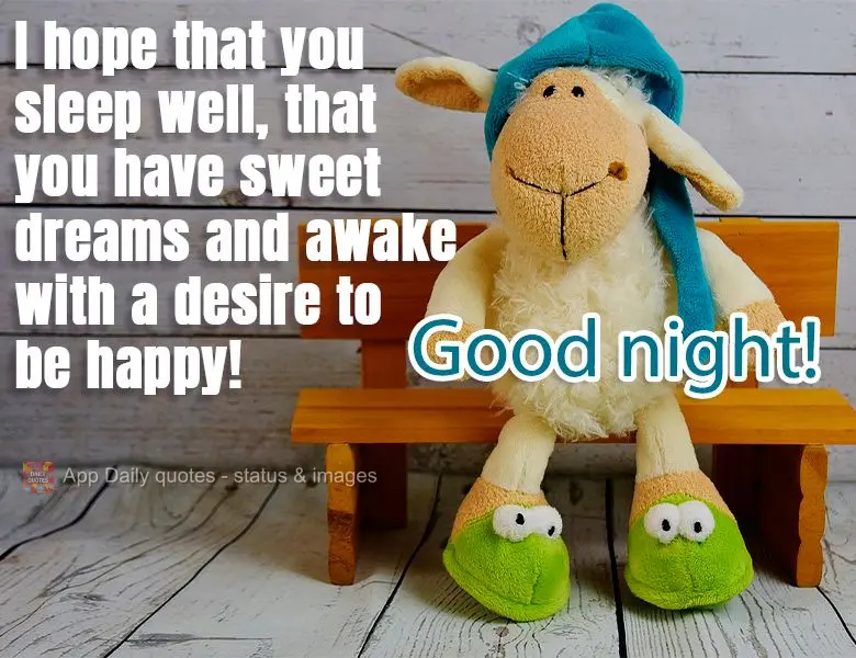 I hope that you sleep well, that you have sweet dreams and awake with a desire to be happy!  Good night! 