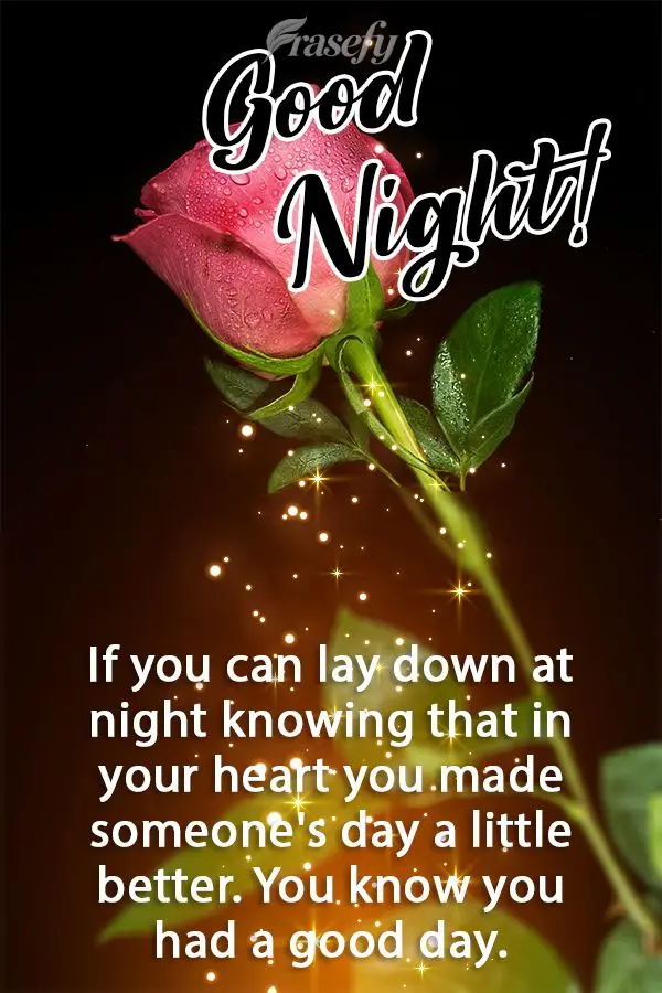 If you can lie down at night knowing that in your heart you made someone's day a little better, you know you had a good day. Good Night!