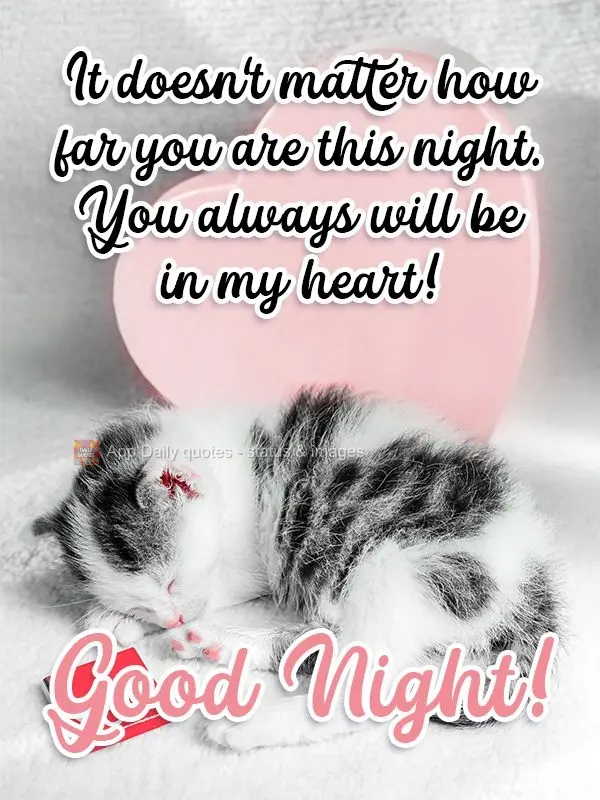 It doesn't matter how far away you are tonight. You will always be in my heart! Good Night!
