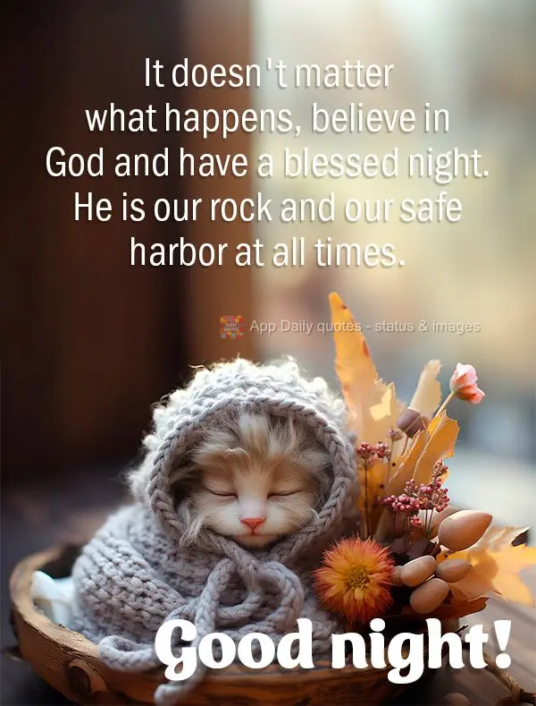 It doesn't matter what happens, believe in God and have a blessed night. He is our rock and our safe harbor at all times. Good night!