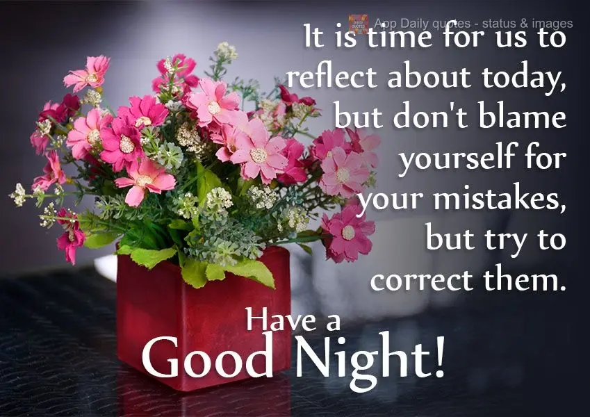 It is time for us to reflect about today, but don't blame yourself for your mistakes, just try to correct them. Have a Good Night!