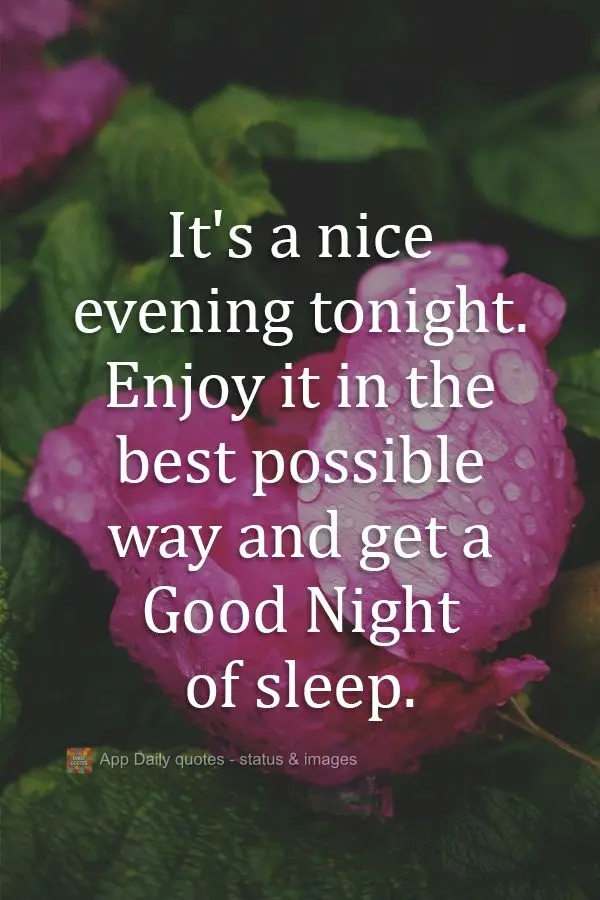 It's a nice evening tonight. Enjoy it in the best possible way and get a Good Night of sleep.