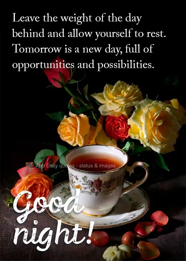 Leave the weight of the day behind and allow yourself to rest. Tomorrow is a new day, full of opportunities and possibilities. Good night!