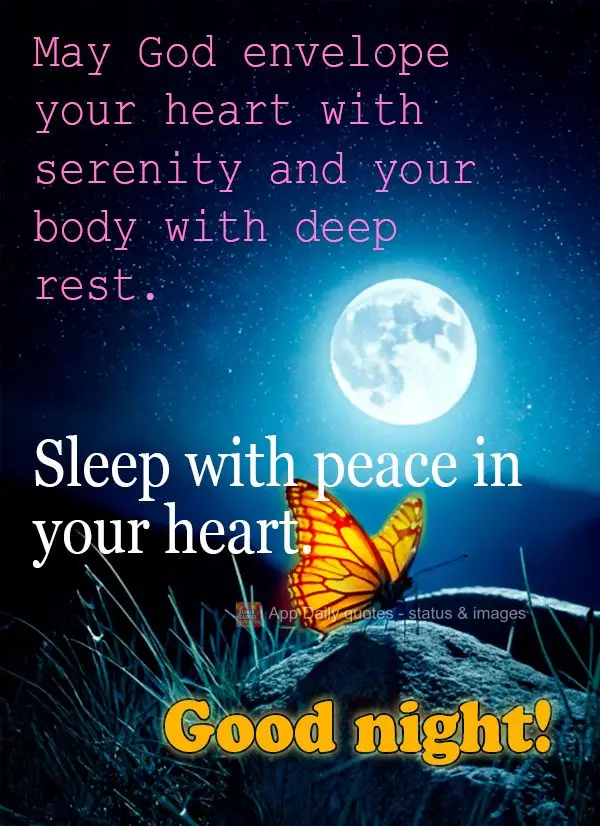 May God envelope your heart with serenity and your body with deep rest. Sleep with peace in your heart. Good night! 