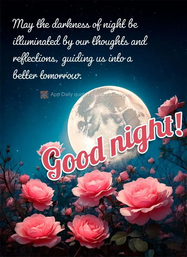 May the darkness of night be illuminated by our thoughts and reflections, guiding us into a better tomorrow. Good night!
