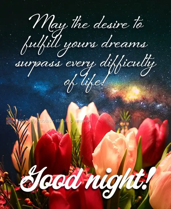 May the desire to fulfill yours dreams surpass every difficulty of life! Good Night!