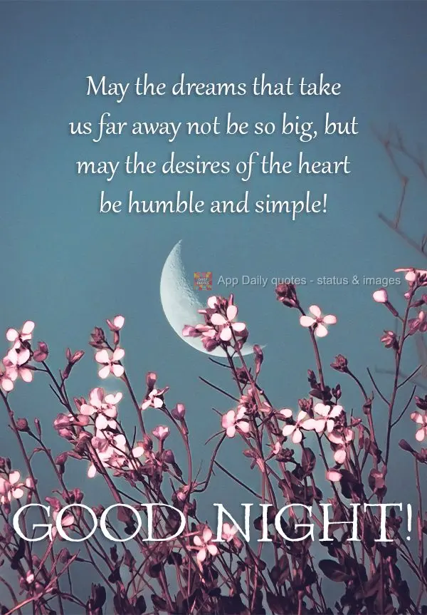 May the dreams that take us far away not be so big, but may the desires of the heart be humble and simple! Good night!