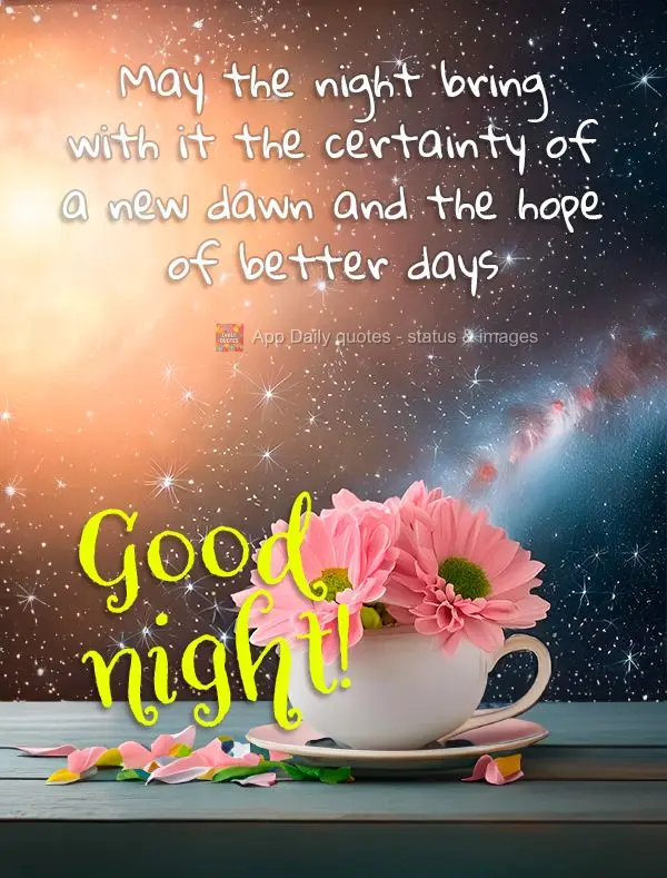 May the night bring with it the certainty of a new dawn and the hope of better days. Good night!