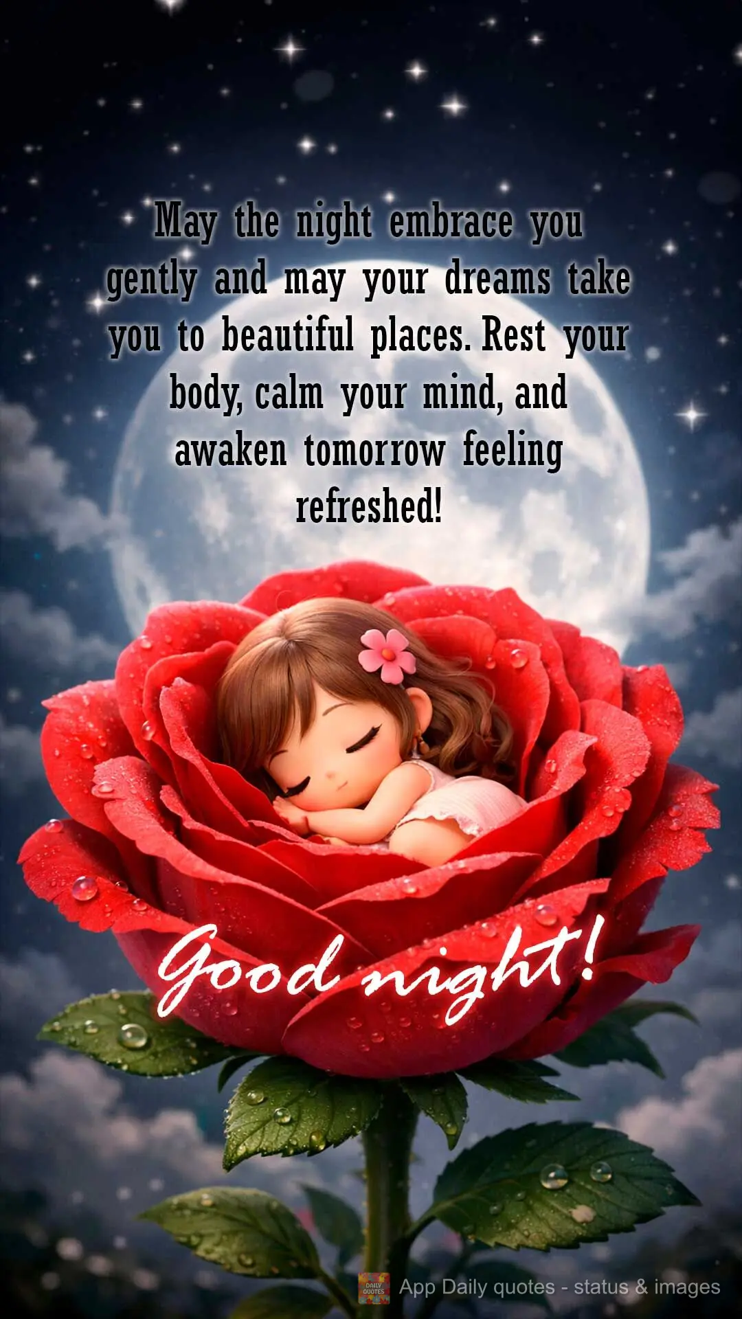 May the night embrace you gently and may your dreams take you to beautiful places. Rest your body, calm your mind, and awaken tomorrow feeling refreshed!...