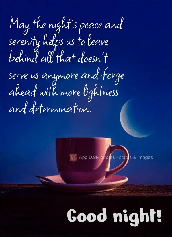 May the night's peace and serenity helps us to leave behind all that doesn't serve us anymore and forge ahead with more lightness and determination. Good...