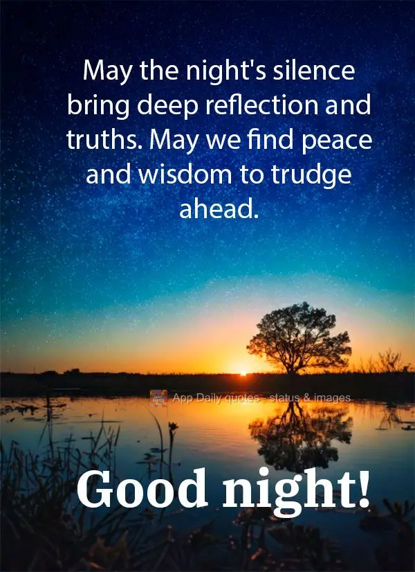May the night's silence bring deep reflection and truths. May we find peace and wisdom to trudge ahead. Good night!