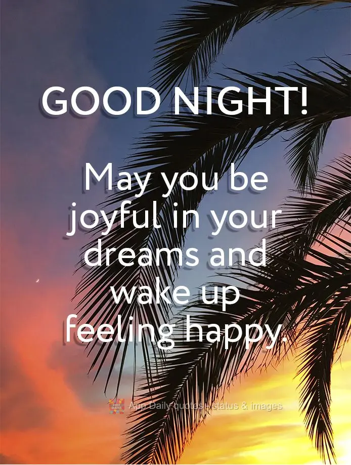 May you be joyful in your dreams and wake up feeling happy. Good night!