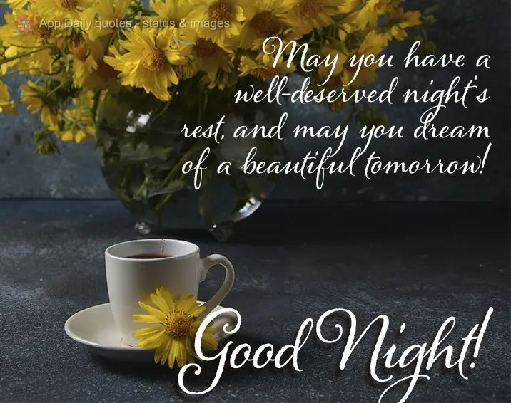 May you have a well-deserved night's rest, and may you dream of a beautiful tomorrow! Good Night!