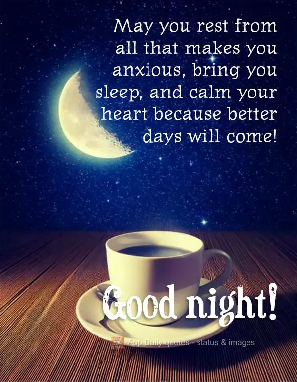 May you rest from all that makes you anxious, bring you sleep, and calm your heart because better days will come! Good night!