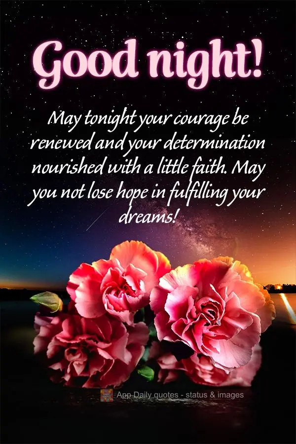 May your courage be renewed and your determination nourished with a little faith tonight. May you not lose hope in fulfilling your dreams! Good night!