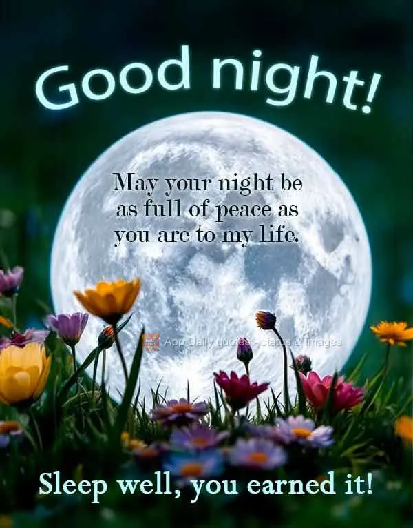 May your night be as full of peace as you are to my life. Sleep well, you earned it! Good night!