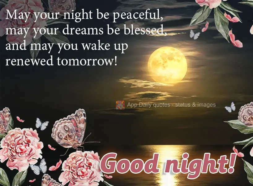 May your night be peaceful, may your dreams be blessed, and may you wake up refreshed tomorrow! Good night!