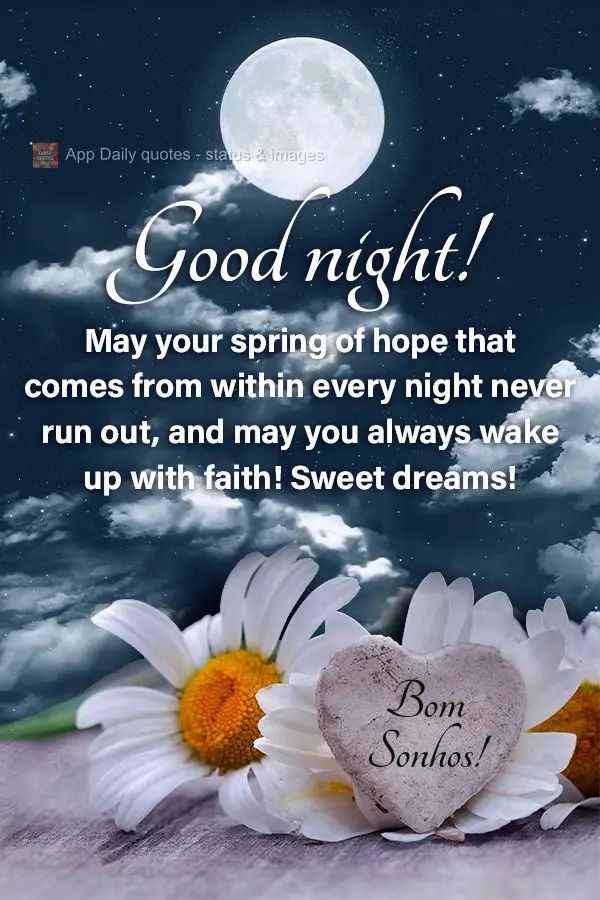 May your spring of hope that comes from within every night never run out, and may you always wake up with faith! Sweet dreams! Good night!