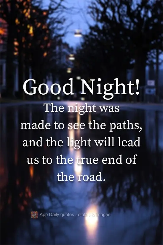 The night was made to see the paths, and the light will lead us to the true end of the road. Good Night!