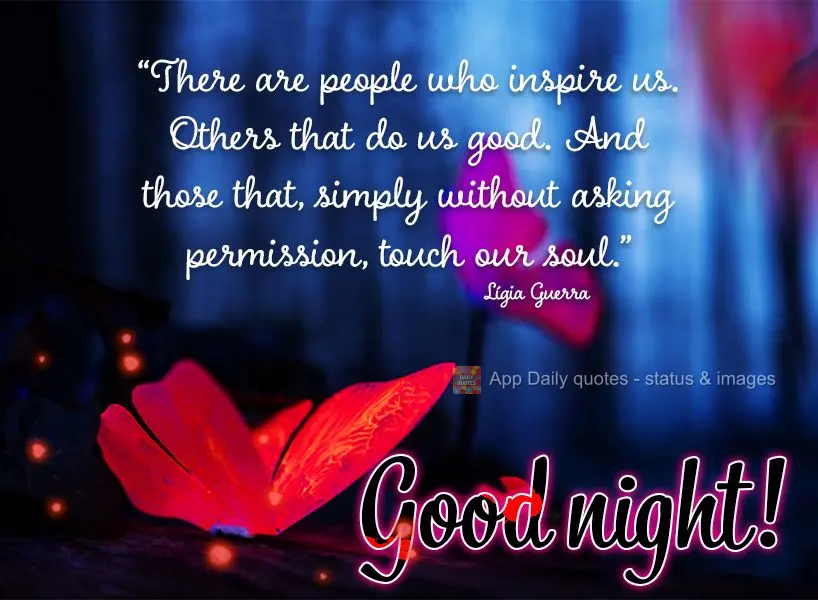 "There are people who inspire us. Others that do us good. And those that, simply without asking permission, touch our souls." Good night! Lígia Guerra ...