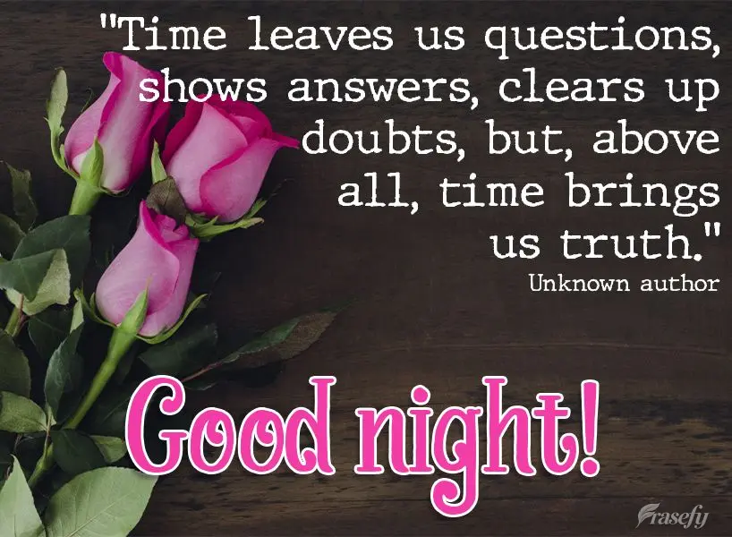 "Time leaves us questions, shows answers, clears up doubts, but, above all, time brings us truth."  Good night!  Unknown author