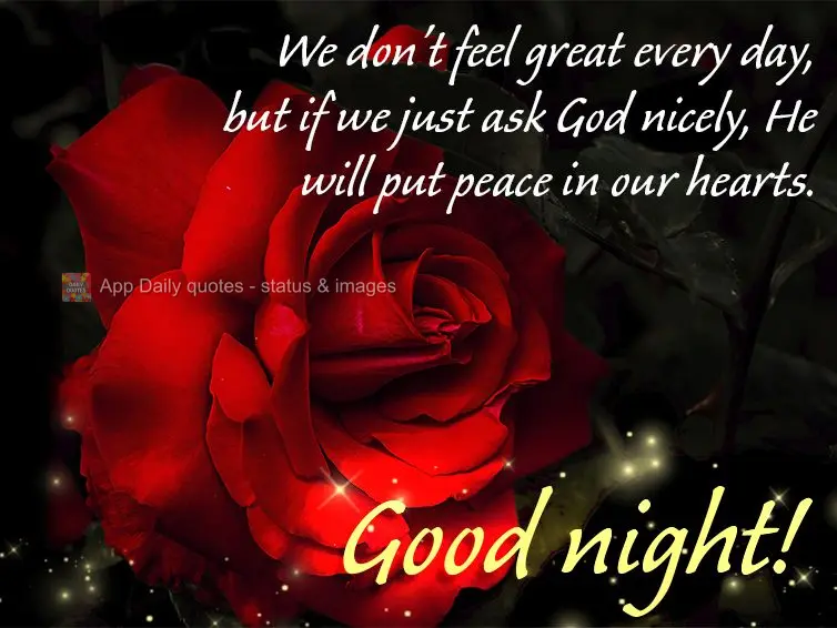 We don't feel great every day, but if we just ask God nicely, He will put peace in our hearts. Good night!