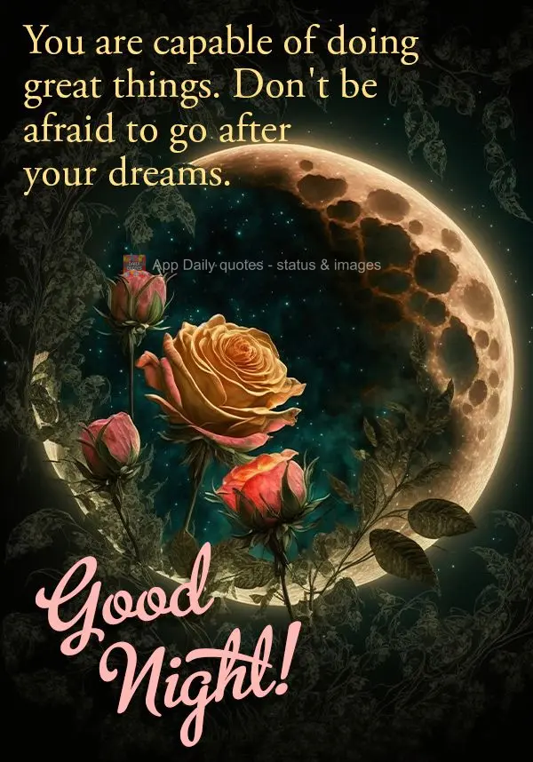 You are capable of doing great things. Don't be afraid to go after your dreams. Good night!
