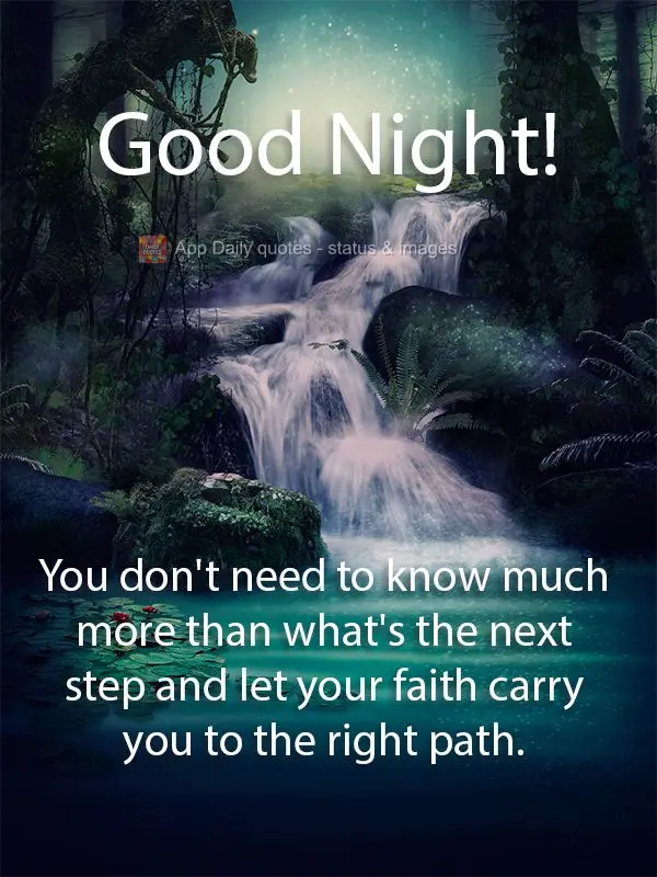 You don't need to know much more than what's the next step and let your faith carry you to the right path. Good night!