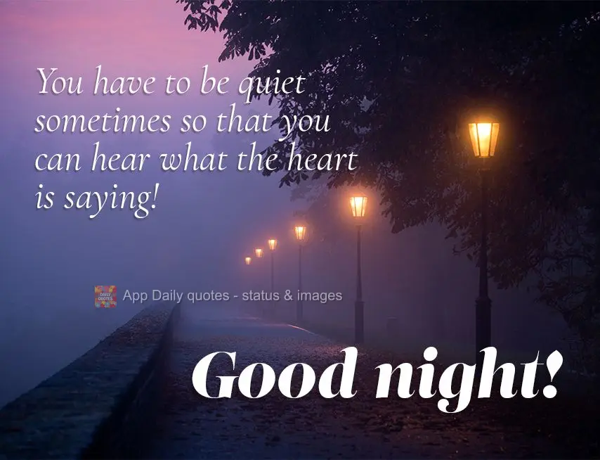 You have to be quiet sometimes so that you can hear what your heart is saying! Good night!